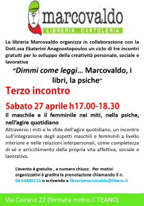 volantino Libreria Marcovaldo incontro 27 aprile 2019 Maschile e Femminile